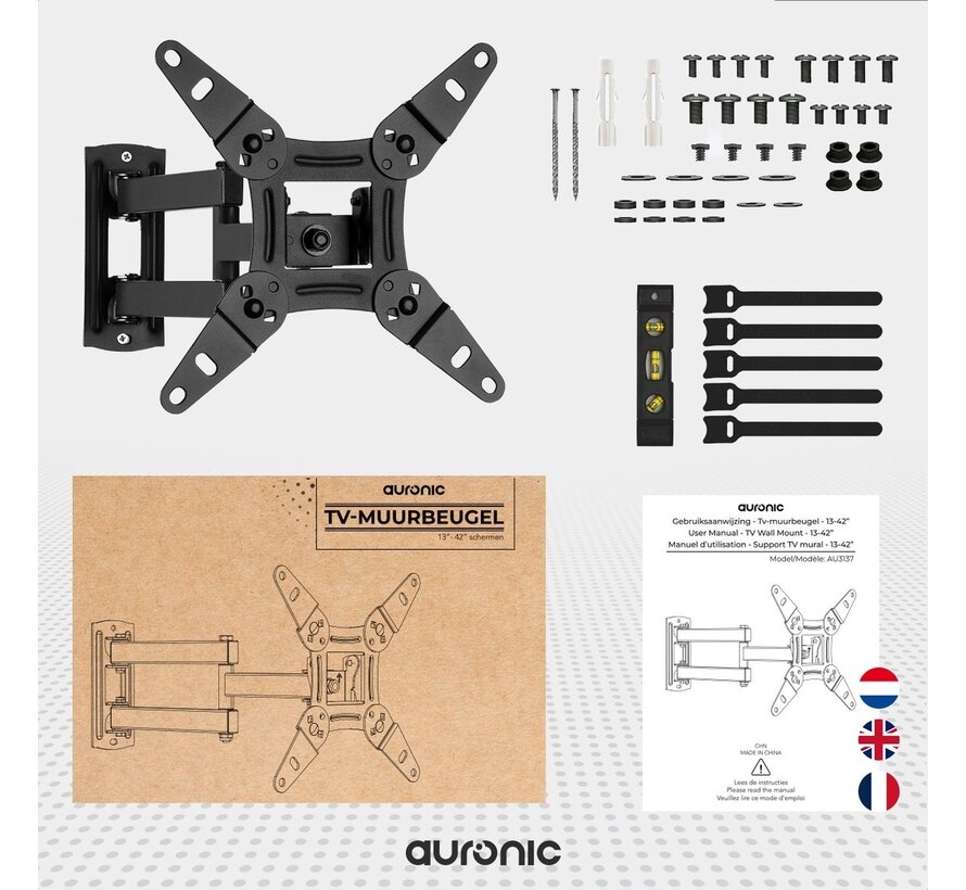 Support TV Auronic - Rotatif et inclinable - 13 à 42 pouces - jusqu'à 20 KG - Noir