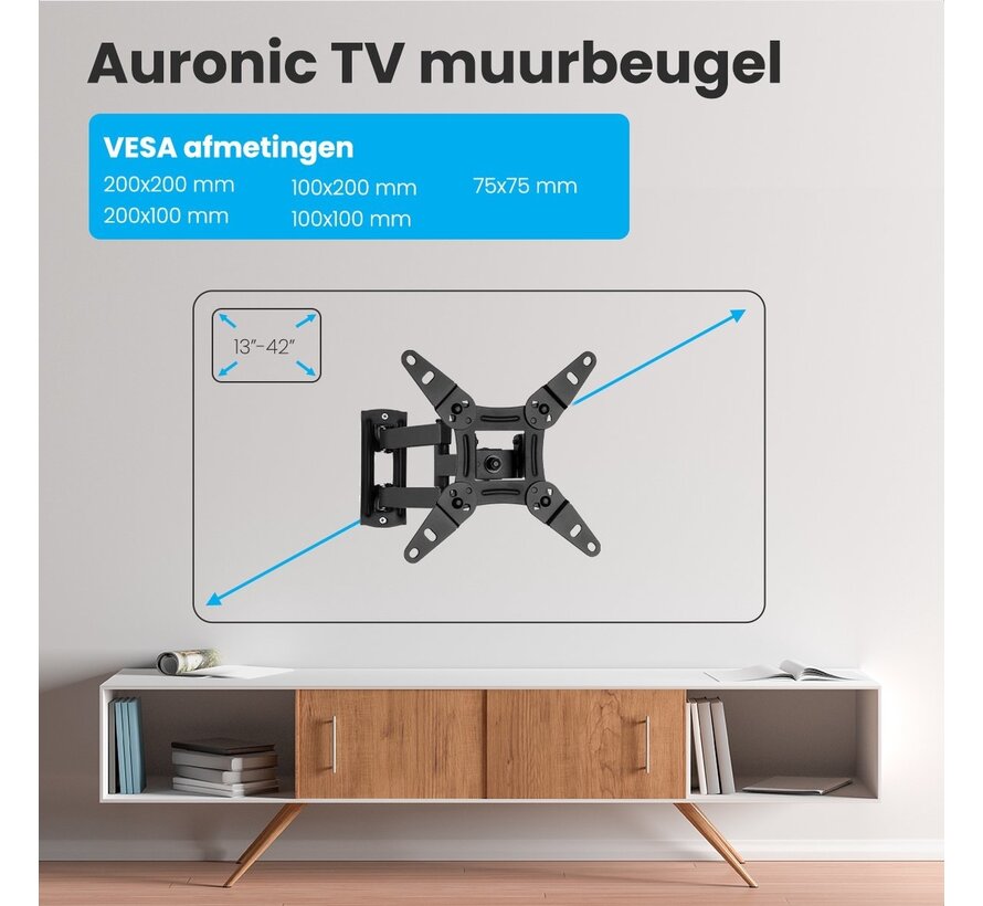 Support TV Auronic - Rotatif et inclinable - 13 à 42 pouces - jusqu'à 20 KG - Noir