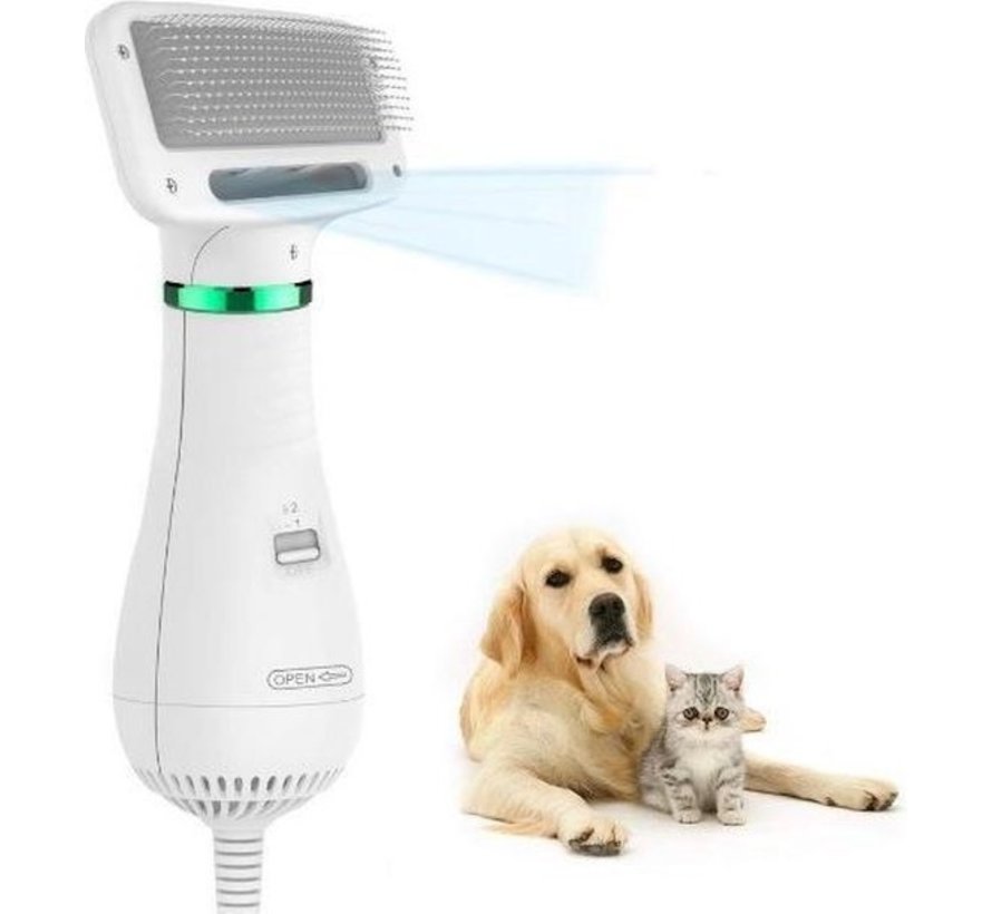 Sèche-cheveux et brosse pour chien - brosse en acier inoxydable - Animaux de compagnie - Sèche-cheveux pour chien 2 en 1