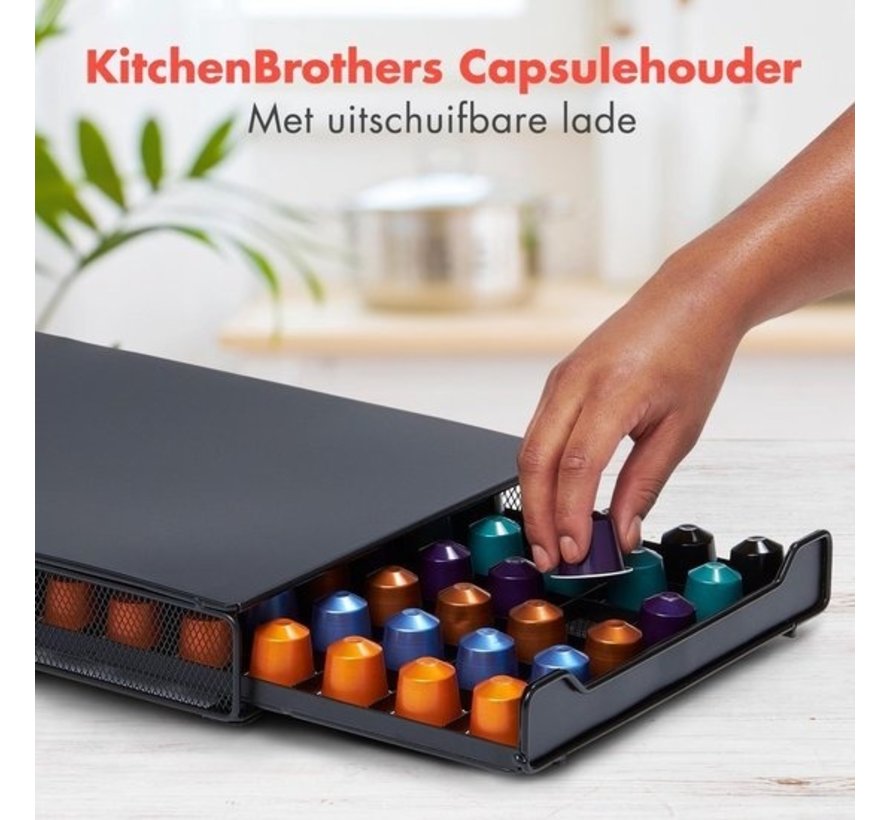 Porte-capsules KitchenBrothers - Avec tiroir - Nespresso - 60 tasses - Noir