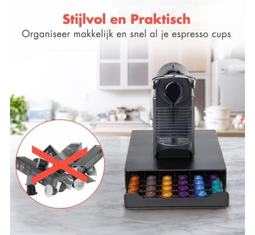 Porte-capsules KitchenBrothers - Avec tiroir - Nespresso - 60 tasses - Noir