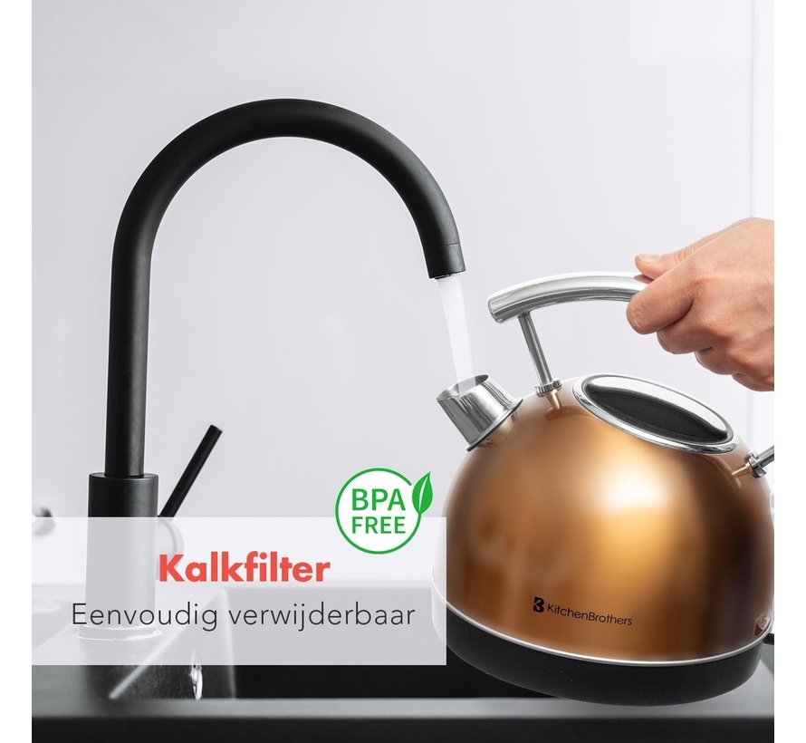 Bouilloire électrique KitchenBrothers - Rétro - 1,7L - 2200W - Acier inoxydable - Cuivre