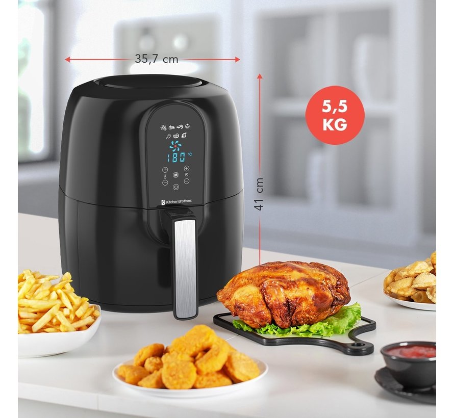 KitchenBrothers Friteuse à hair chaud - 7,2 L -1890 W - Friteuse sans huile - 7 programmes de cuisson - noir - + un livre de recettes