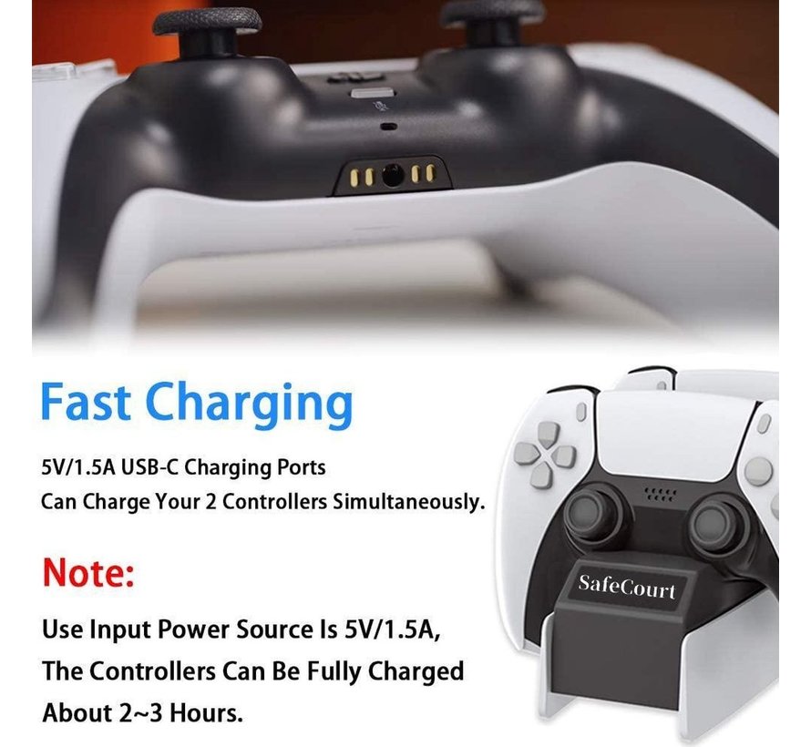 Safecourt - Station de recharge PlayStation 5 - Chargement rapide - USB-c - Deux