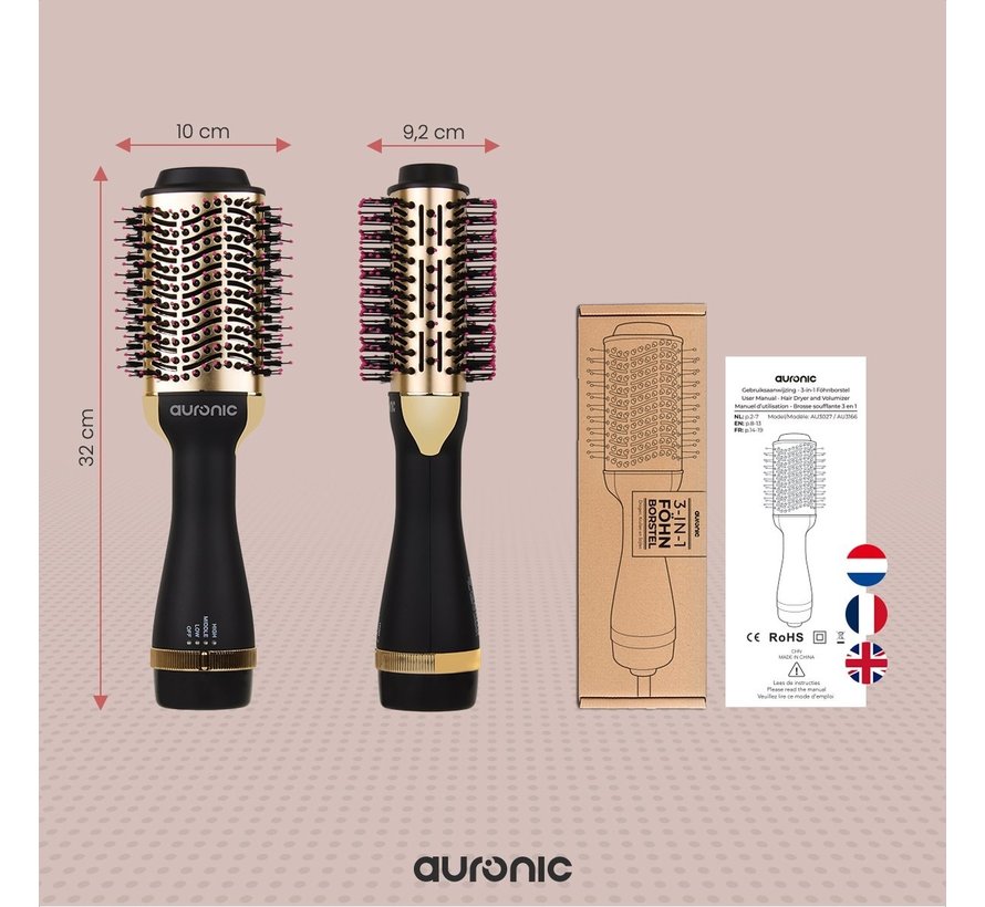 Brosse soufflante et coiffante 3 en 1 - Auronic - 1000W - Noir/or