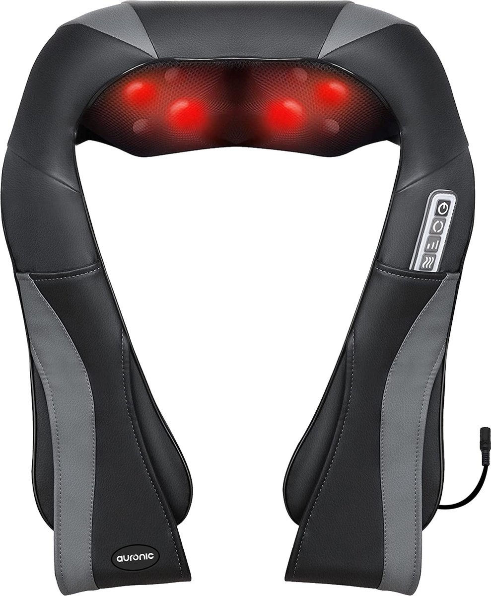 Appareil de massage Shiatsu - Auronic - Coussin de Massage Shiatsu - Chauffant pour cou, nuque et épaules - Fonction Chauffante - Infrarouge