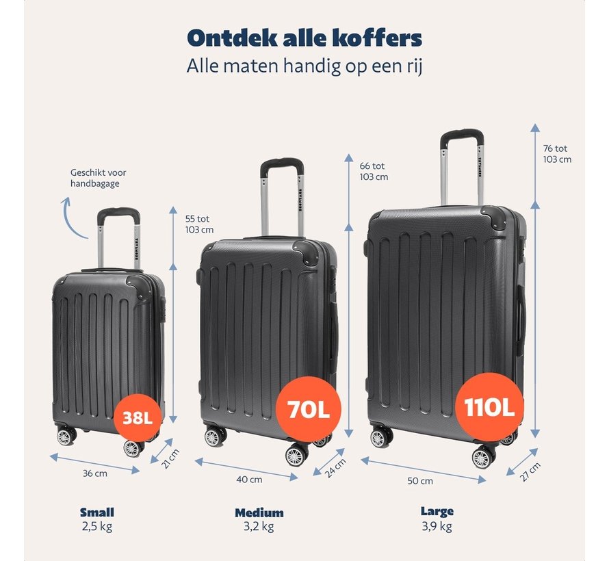Set de valises TRVLMORE - 3 pièces - 38L + 70L + 110L - Noir