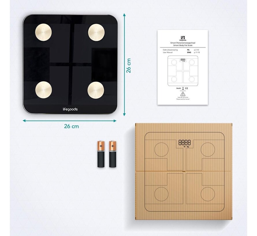 LifeGoods Pèse-personne - Analyse corporelle et pourcentage de graisse - Numérique - Noir