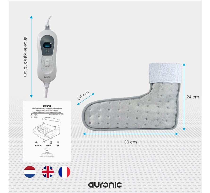 Auronic Chauffe-pieds  électrique  - 53°C à 65°C - avec minuterie et protection contre la surchauffe - 100W - adulte - gris