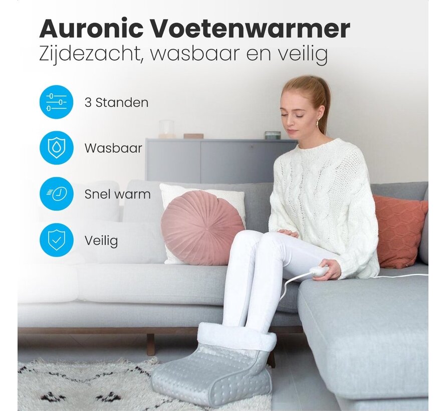 Auronic Chauffe-pieds  électrique  - 53°C à 65°C - avec minuterie et protection contre la surchauffe - 100W - adulte - gris