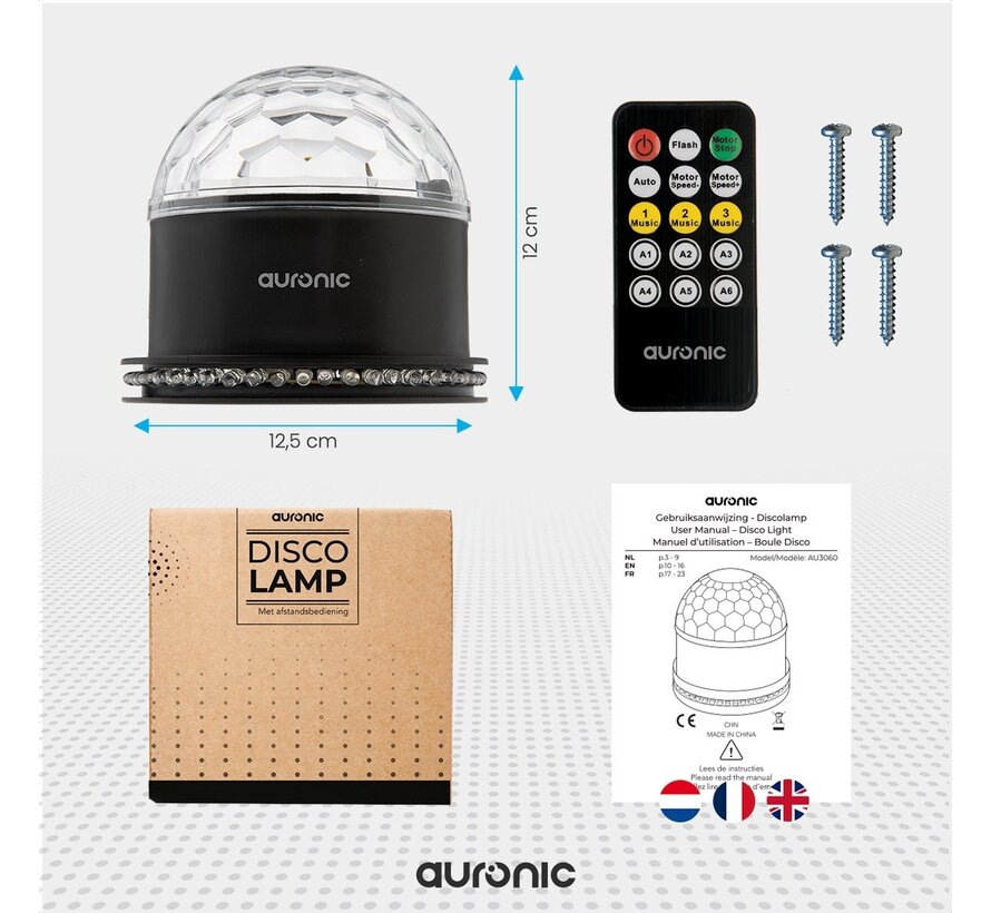 Auronic Lampe à disque rotative - Boule à disque - LED - Télécommande et contrôle musical - Enfants/Adultes