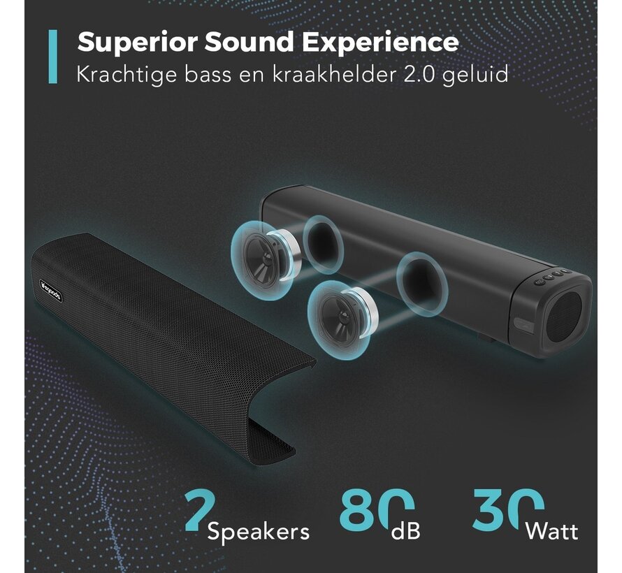 LifeGoods Soundbar - Bluetooth 5.0 - pour TV et PC - 30 watts - Noir