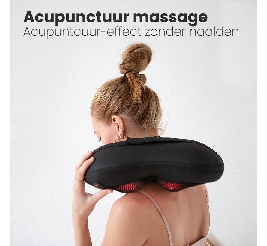 Auronic Coussin de massage shiatsu - Chauffant - Électrique - Dos et nuque - 36 x 10 x 12,5 cm - Noir