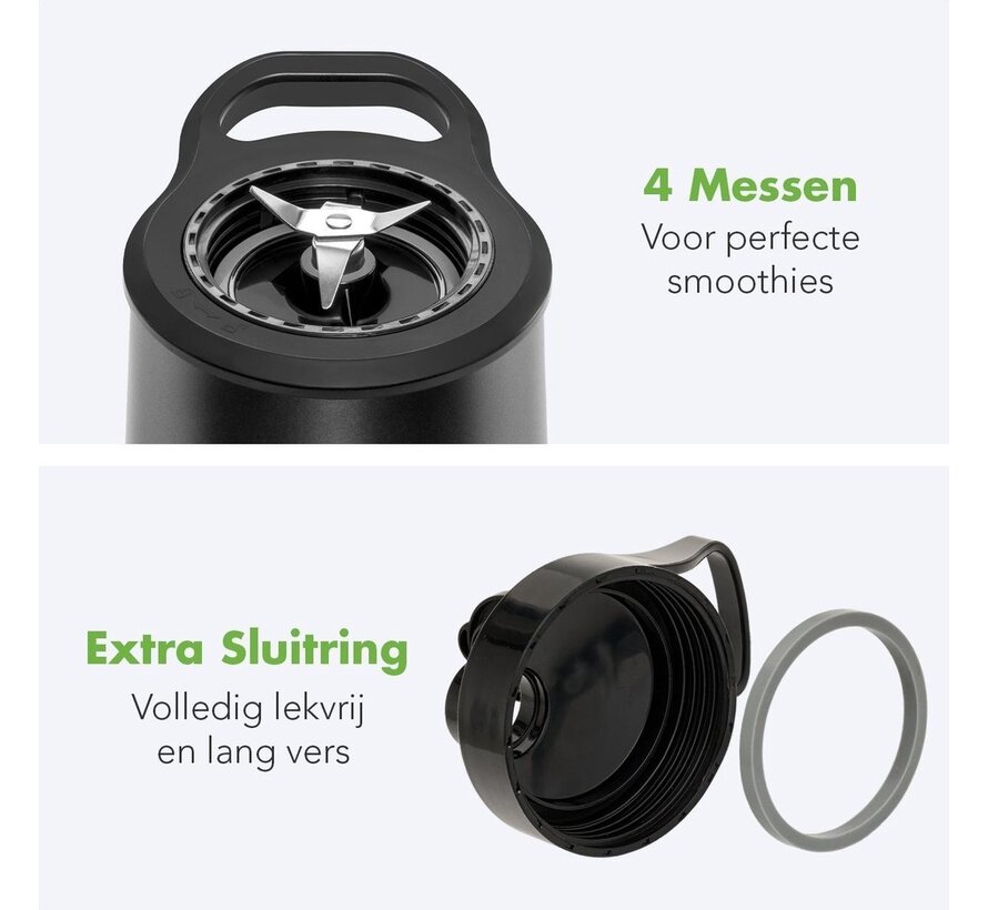 Mini Blender - KitchenBrothers - 2 tasses à emporter - 350W - Noir