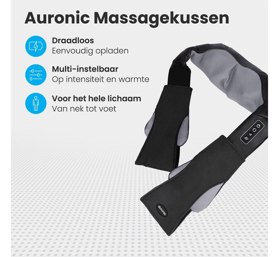 Auronic Wireless Shiatsu Massage Cushion - Appareil de massage électrique pour le cou et les épaules - Infrarouge - Noir
