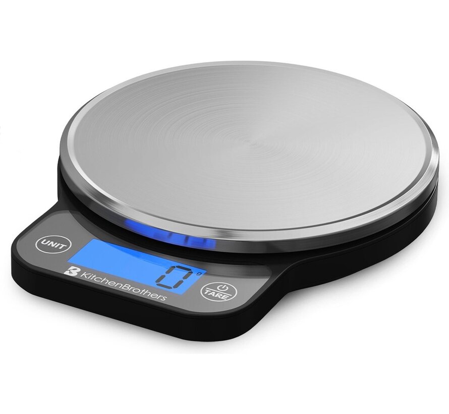 Balance de cuisine KitchenBrothers - numérique - 1 g à 6 kg - Piles incluses - Acier inoxydable - noir