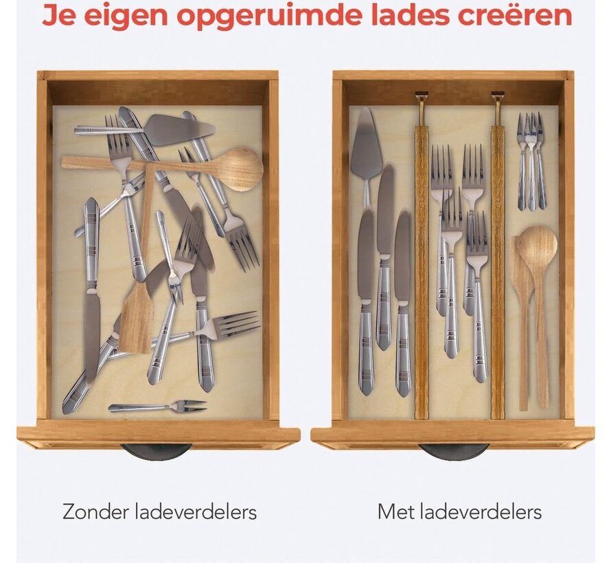 KitchenBrothers Séparateur de tiroirs - Organisateur de tiroirs - coulissant - réglable - 4 pièces - Bambou