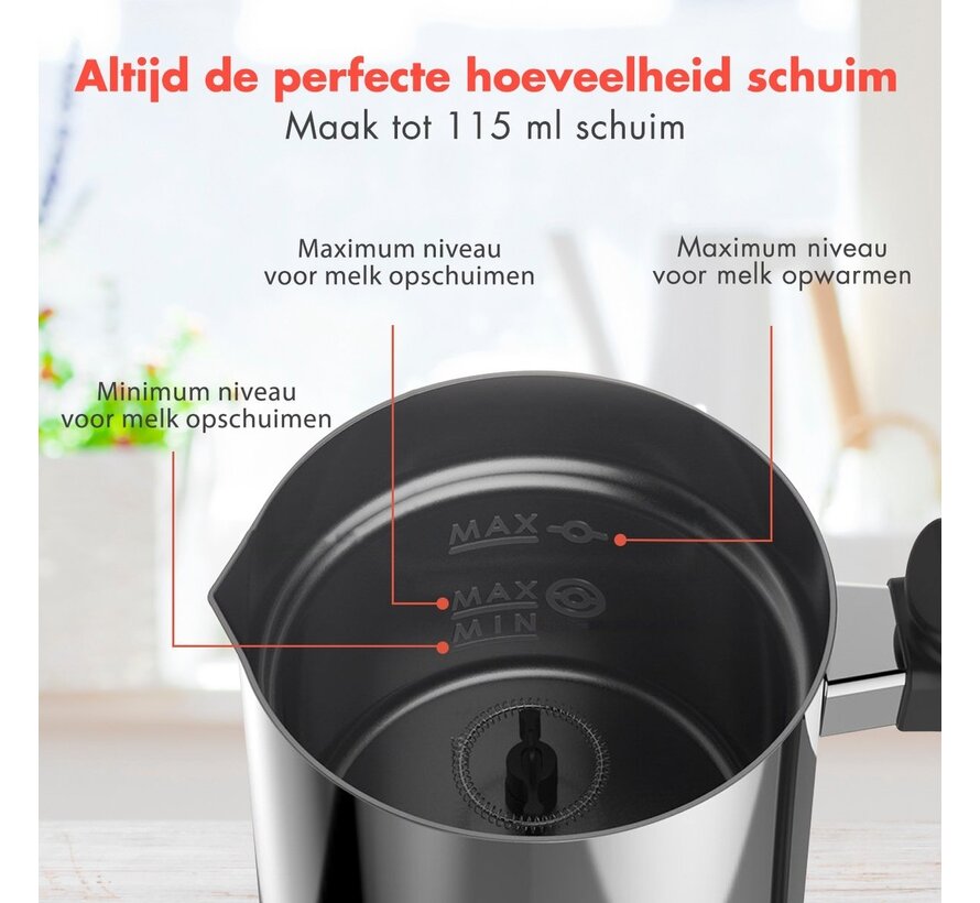 KitchenBrothers Mousseur à lait électrique - 240 ML - acier inoxydable - noir