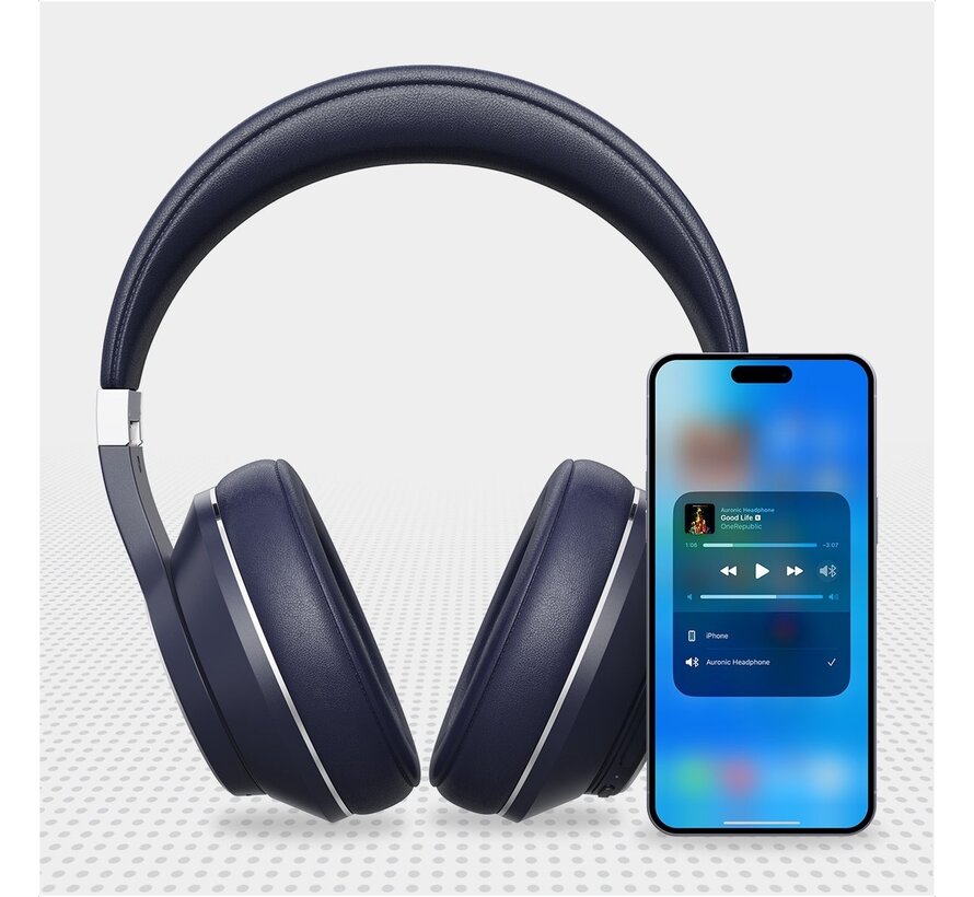 Casque audio sans fil Auronic - QuietSound , Réduction active du bruit - Bluetooth - Bleu