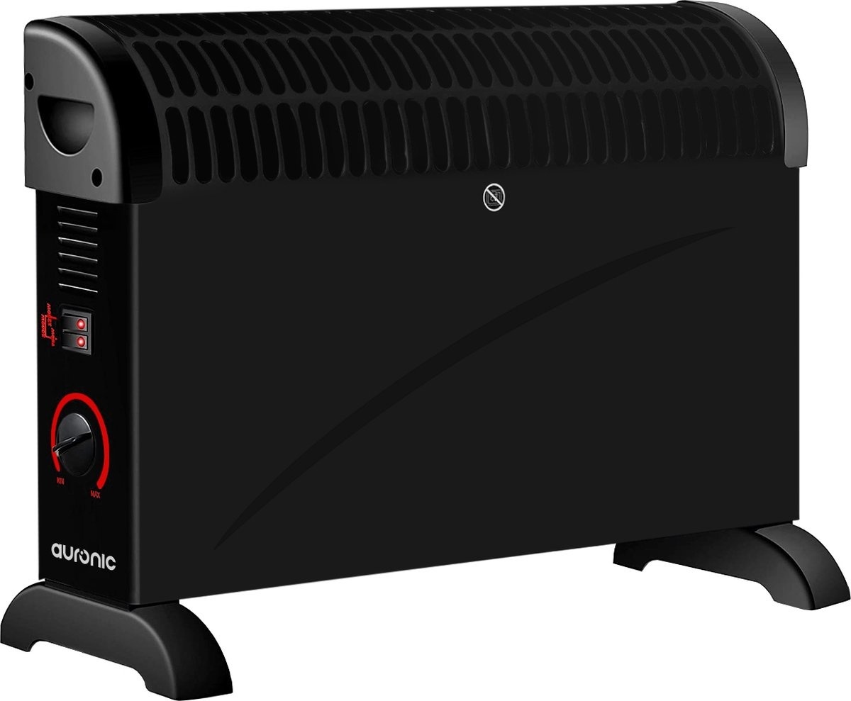 Radiateur Convecteur électrique réglable - Auronic - 750/1250/2000 Watts - 3 Niveaux de Chaleur - Thermostat Réglable - 53,5 x 19,6 x 38,5 cm - Noir