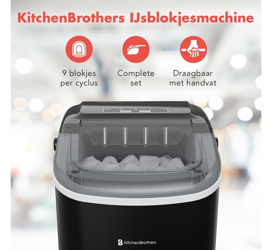 Machine à glaçons KitchenBrothers - 12kg/24h - avec pelle à glace - Noir