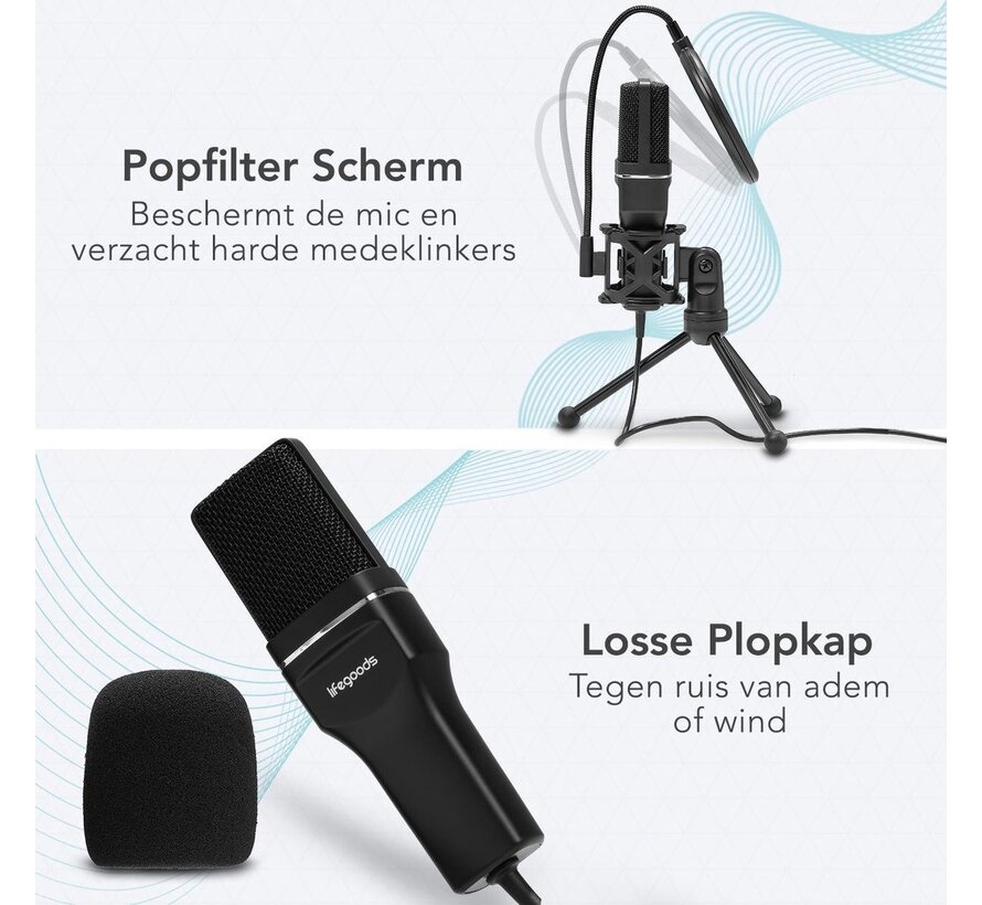 LifeGoods Microphone USB - avec support - à condensateur pour PC - noir
