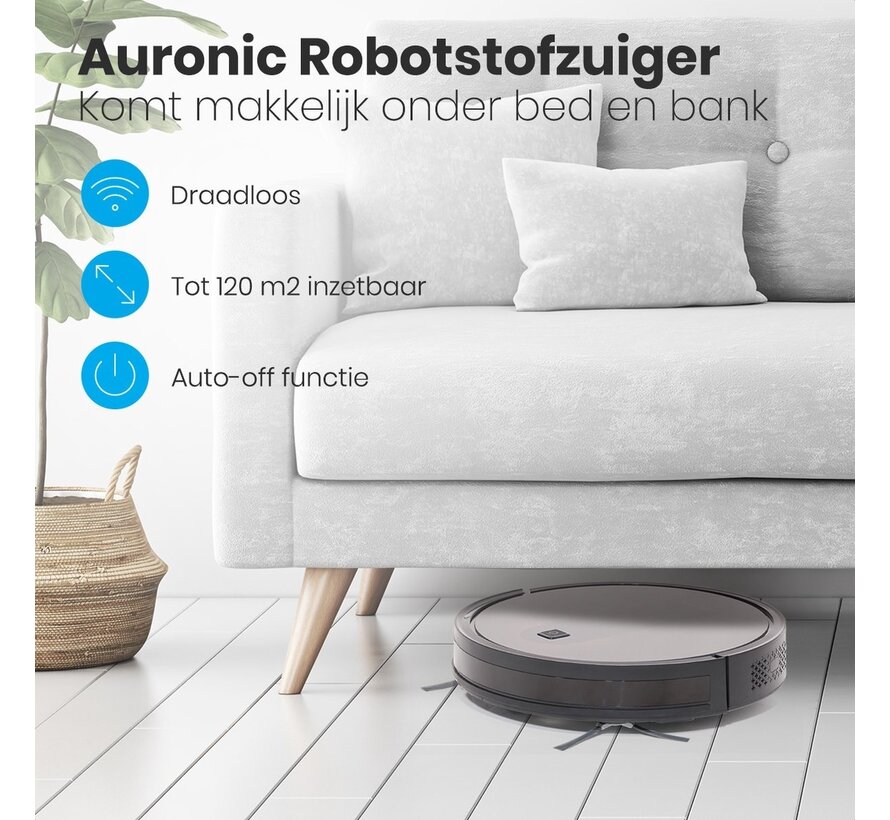 Robot aspirateur avec fonction balayage Auronic - WiFi et App - 1400Pa - Station de recharge automatique - Système de double filtre - Noir