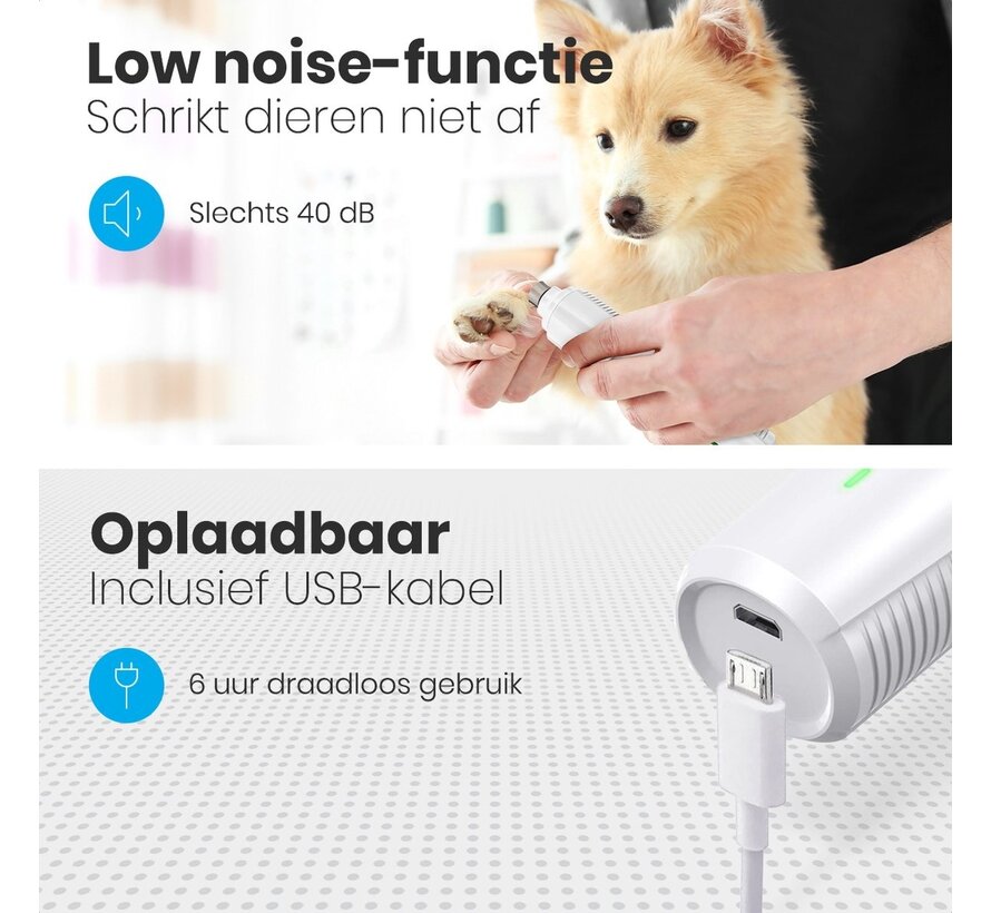 Auronic lime à ongles électrique - pour animaux - rechargeable - sans fil - tête de lime en diamant - chiens/chats - blanc