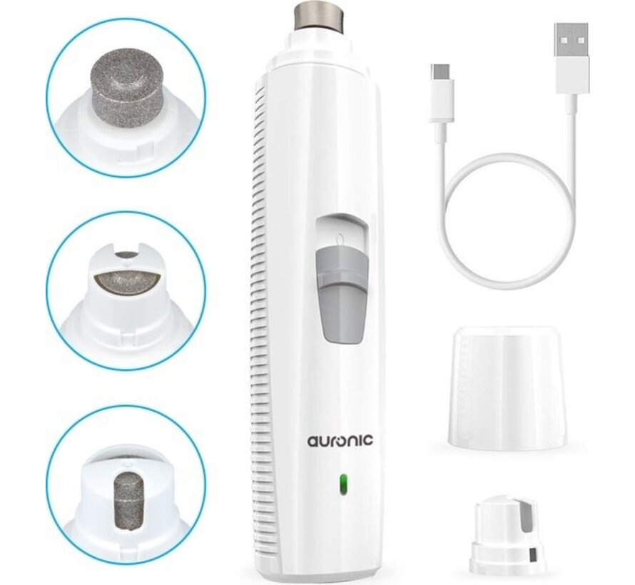 Auronic lime à ongles électrique - pour animaux - rechargeable - sans fil - tête de lime en diamant - chiens/chats - blanc