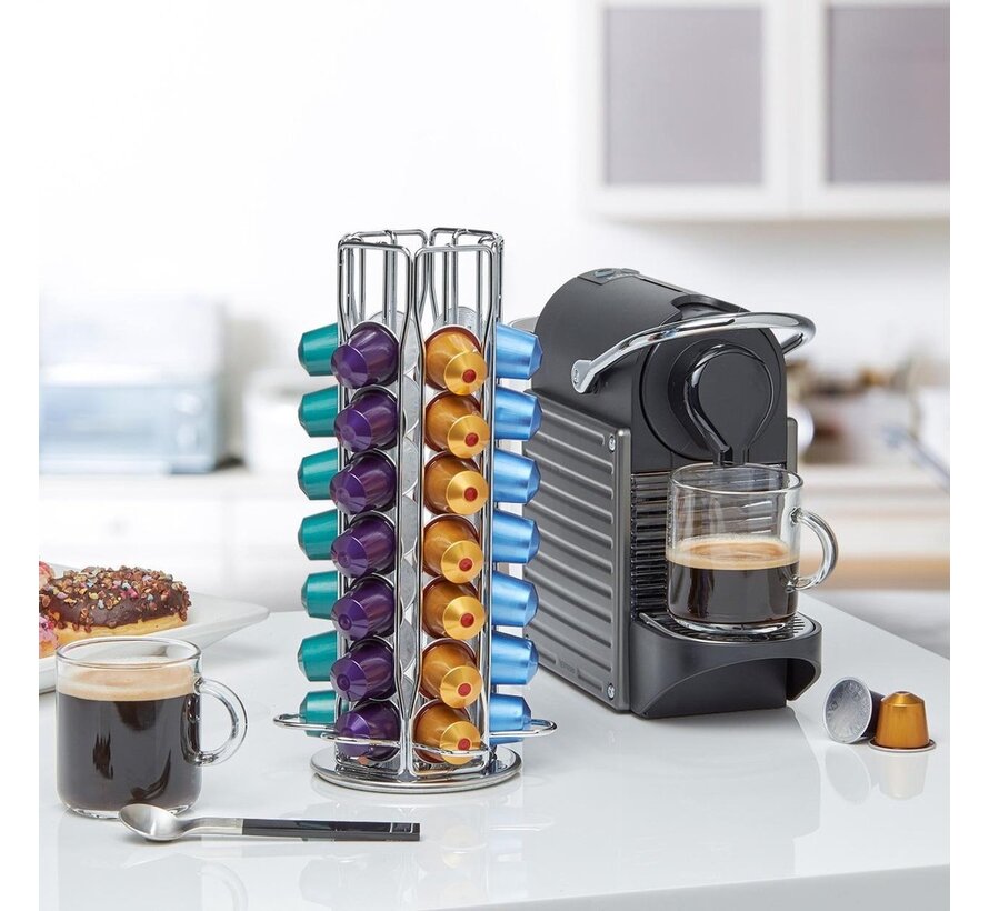KitchenBrothers Porte-capsules - Nespresso - 42 Tasses - Pivotant - acier inoxydable