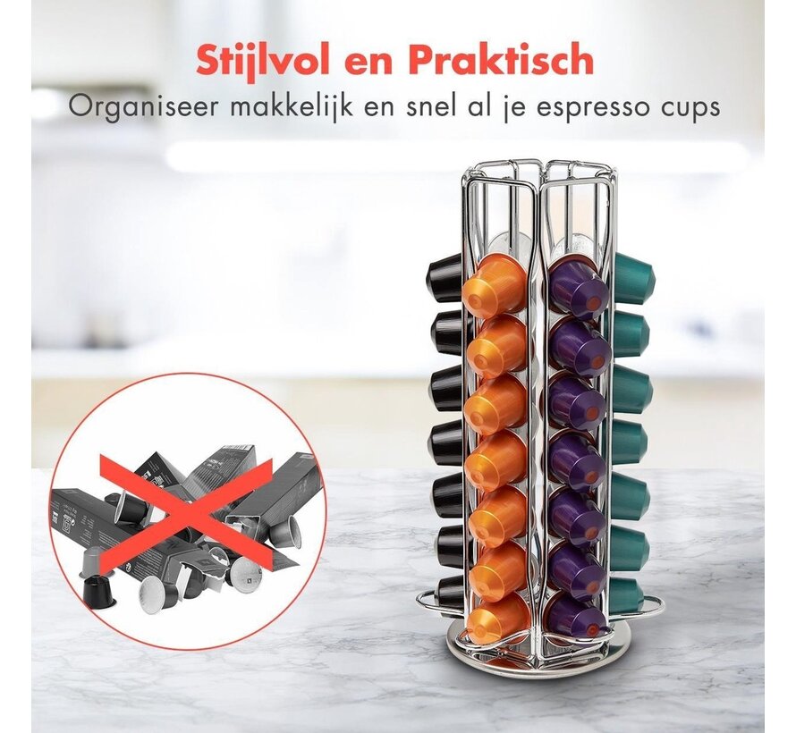 KitchenBrothers Porte-capsules - Nespresso - 42 Tasses - Pivotant - acier inoxydable