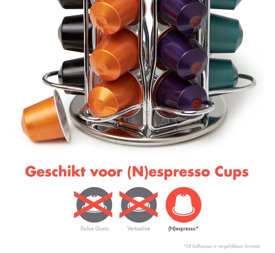 KitchenBrothers Porte-capsules - Nespresso - 42 Tasses - Pivotant - acier inoxydable