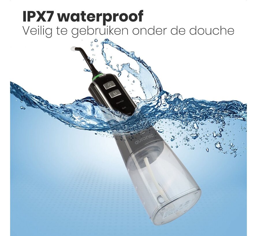 Auronic Water Flosser - électrique - bain de bouche - 3 étapes - 4 buses - 300 ml - noir