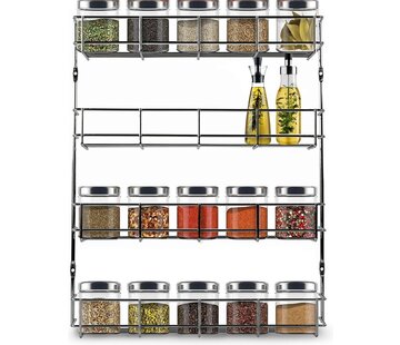 KitchenBrothers Support à épices suspendu pour 32 pots d'épices KitchenBrothers - Support de cuisine - Organisateur d'épices - Stockage d'épices - 4 couches - 40 x 6.3 x 50 cm - acier inoxydable