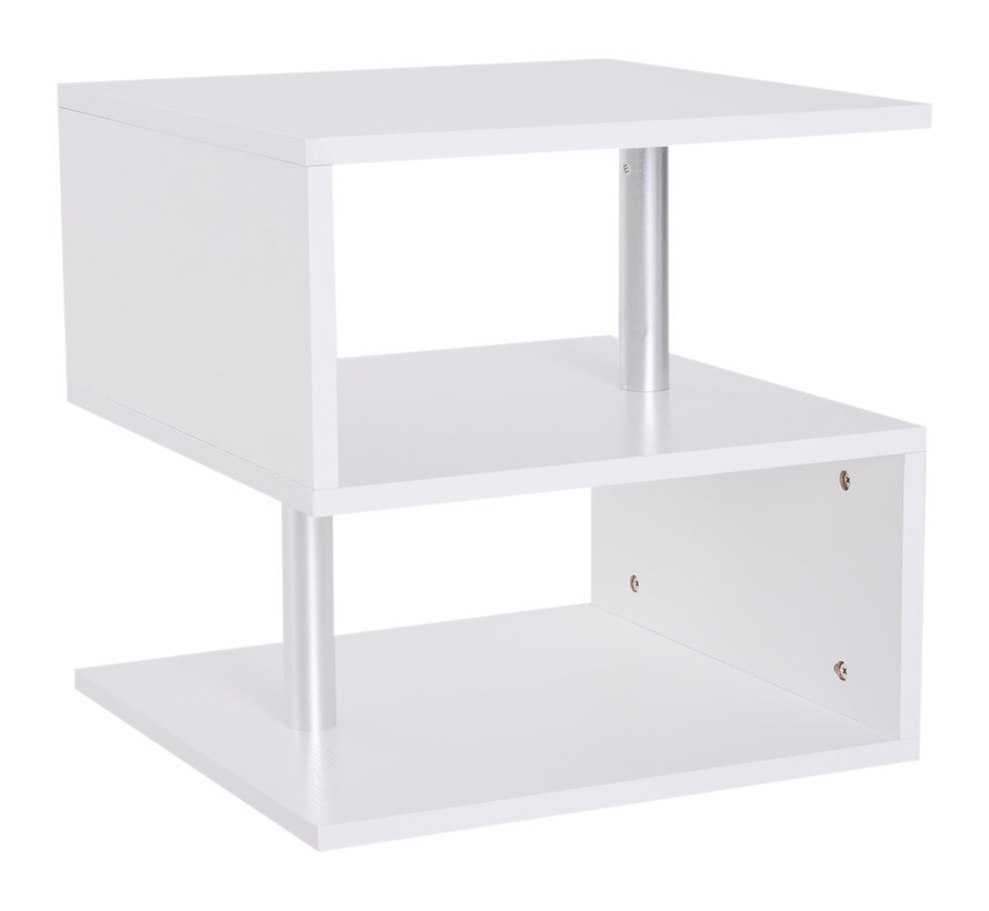 HOMdotCOM Table d'appoint table basse forme S blanc/métal 48 x 48 x 48 cm