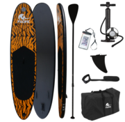 Pacific Pacific Special Edition Sup Board - Imprimé tigre - Étui étanche GRATUIT pour téléphone portable - Très robuste - 305 cm - 7 pièces - Jusqu'à 100 kg - Gonflable