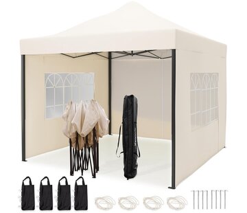 LifeGoods LifeGoods Tente de réception - Pavillon - 3x3 m - parois latérales - facile à monter - pliable - étanche - sac de transport à roulettes - beige