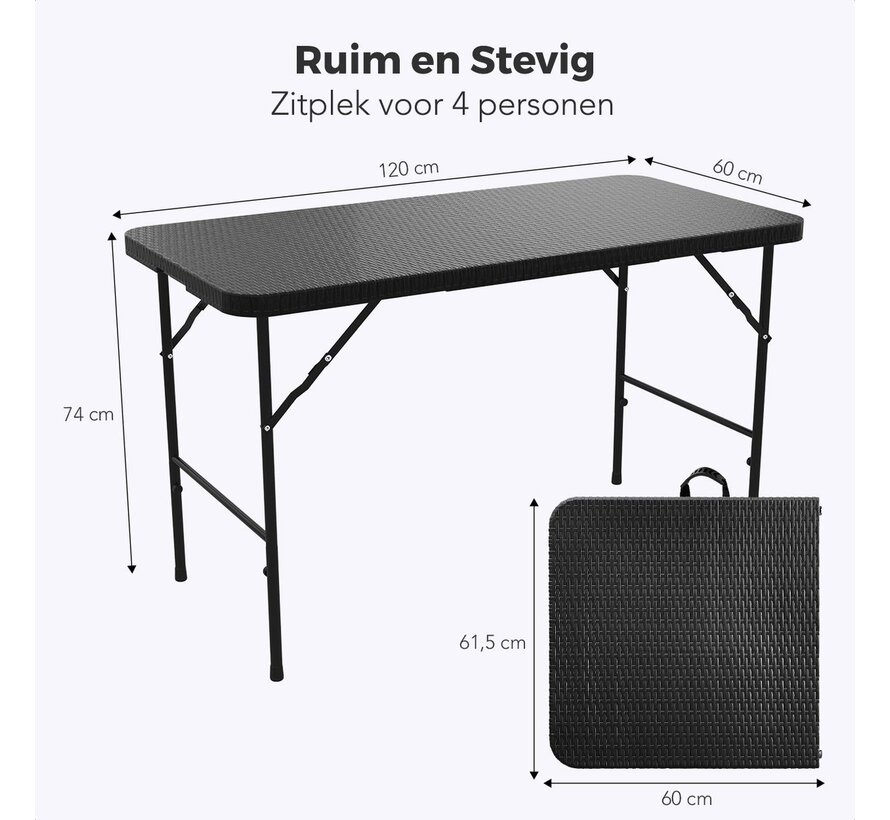 LifeGoods Table pliante - Table pliante - 120 cm - Table pliante ajustable - Table de camping - 4 personnes - Noir