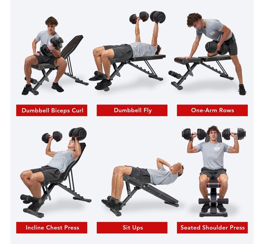 LifeGoods Fitness Halter Bench - Banc de fitness - réglable - pliable - noir/rouge