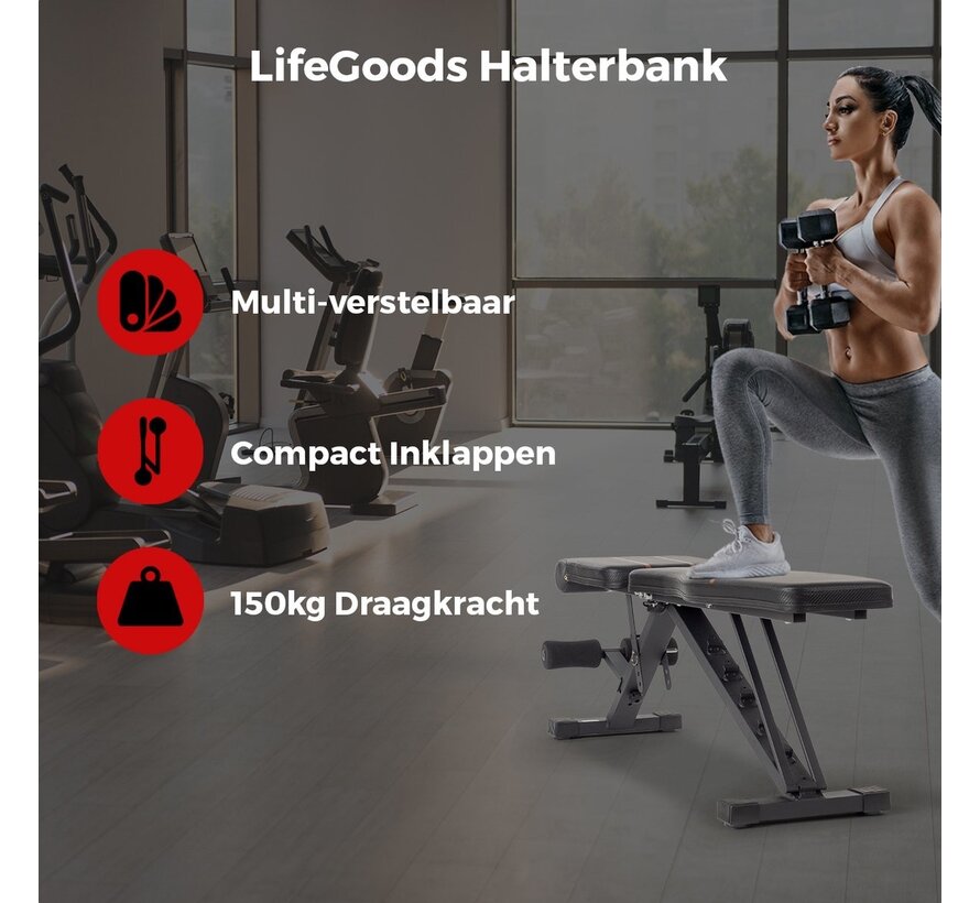 LifeGoods Fitness Halter Bench - Banc de fitness - réglable - pliable - noir/rouge