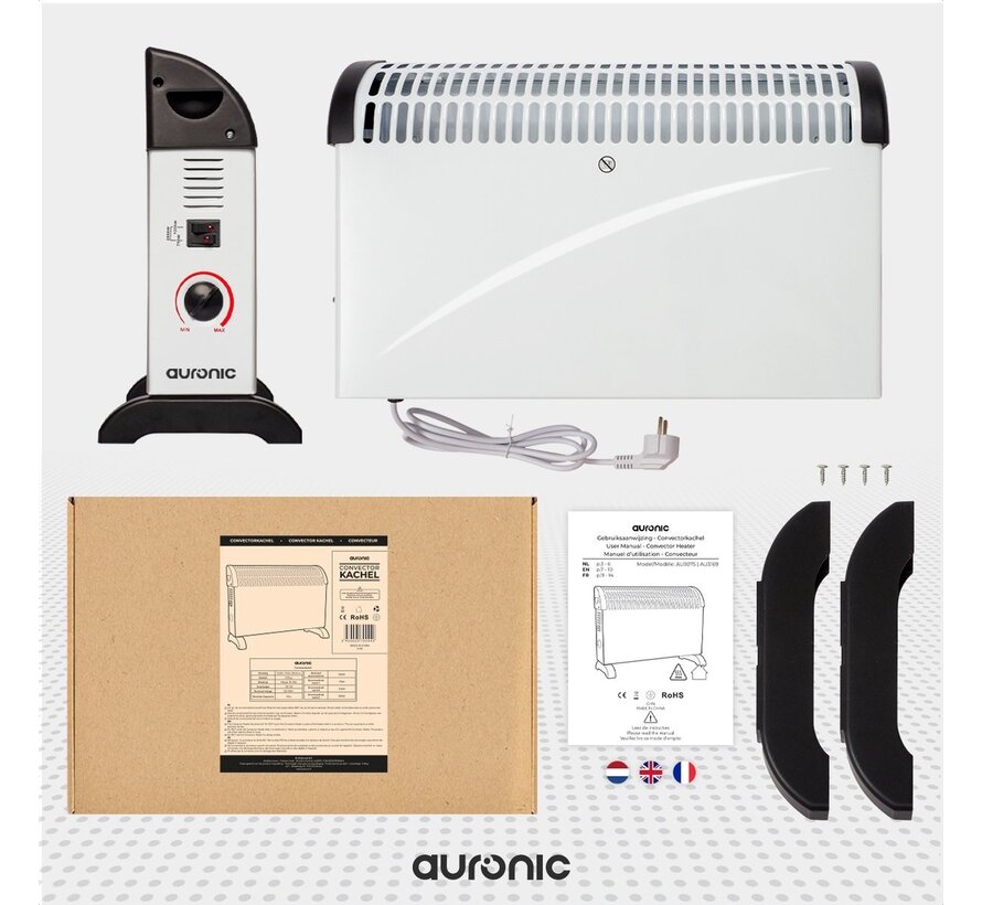 Auronic Chauffage électrique -  750/1250/2000 Watts - Thermostat réglable - Blanc