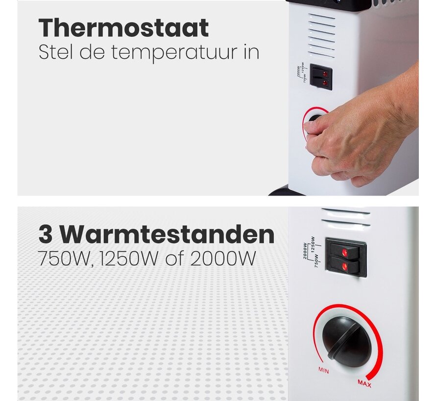 Auronic Chauffage électrique -  750/1250/2000 Watts - Thermostat réglable - Blanc