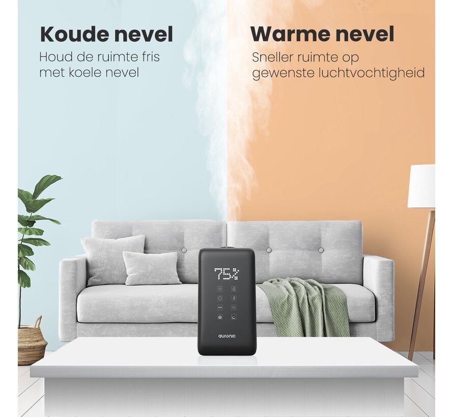 Humidificateur Auronic - 3 niveaux de chaleur - Capacité du réservoir 6L - 70m2 - Filtre à eau inclus - Noir