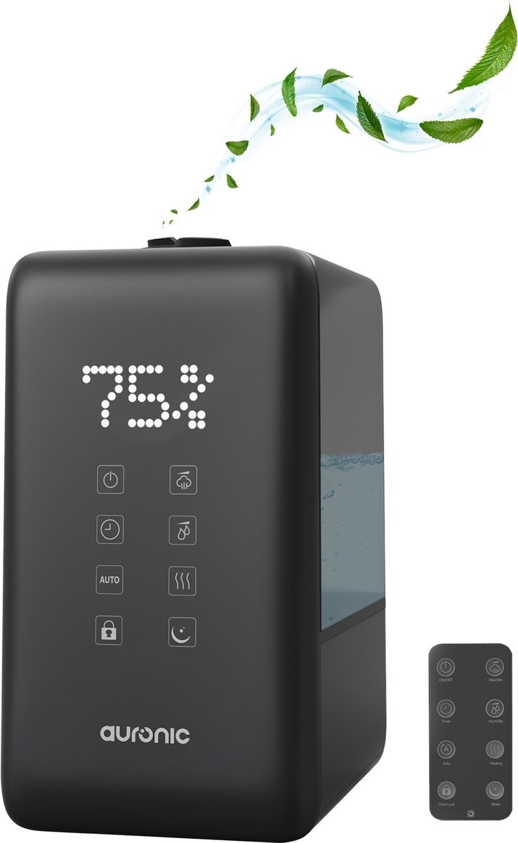 Humidificateur Auronic - 3 niveaux de chaleur - Capacité du réservoir 6L - 70m2 - Filtre à eau inclus - Noir