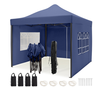 LifeGoods LifeGoods Tente de réception - Pavillon - 3x3 m - parois latérales - facile à monter - pliable - étanche - sac de transport à roulettes - bleu foncé