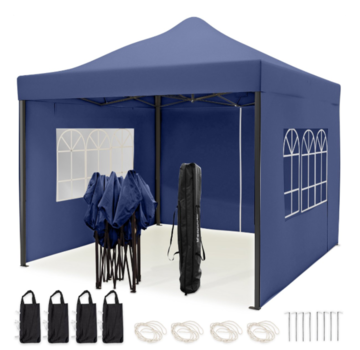 LifeGoods LifeGoods Tente de réception - Pavillon - 3x3 m - parois latérales - facile à monter - pliable - étanche - sac de transport à roulettes - bleu foncé