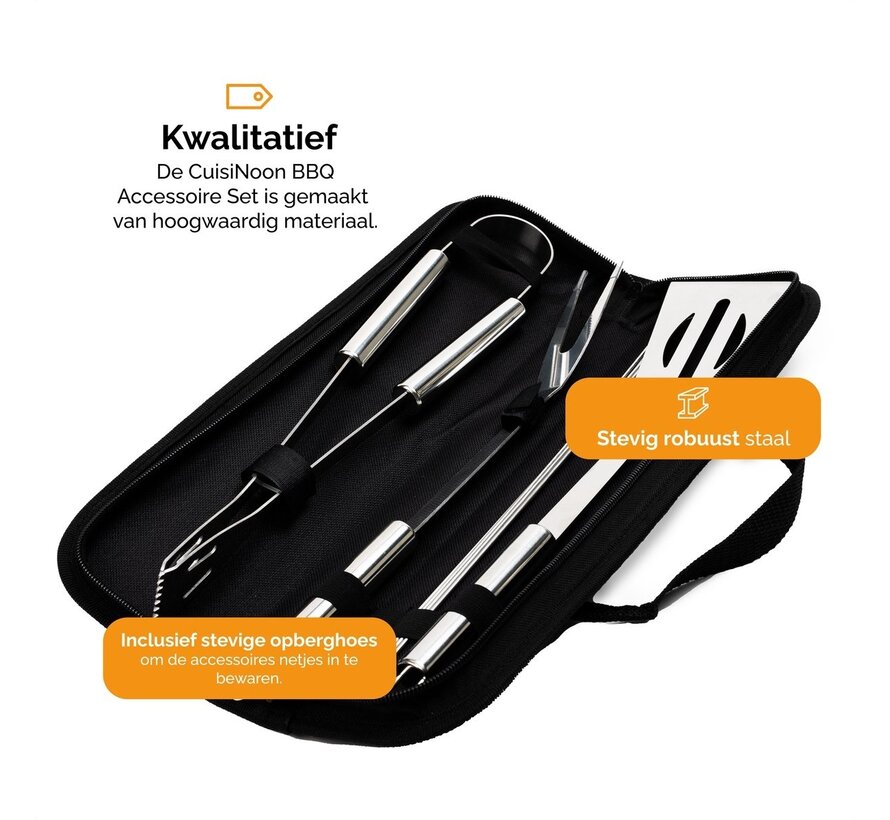 CuisiNoon® BBQ Accessories set - Incl. storage cover - BBQ Set with BBQ tongs, fork, spatula and skewers