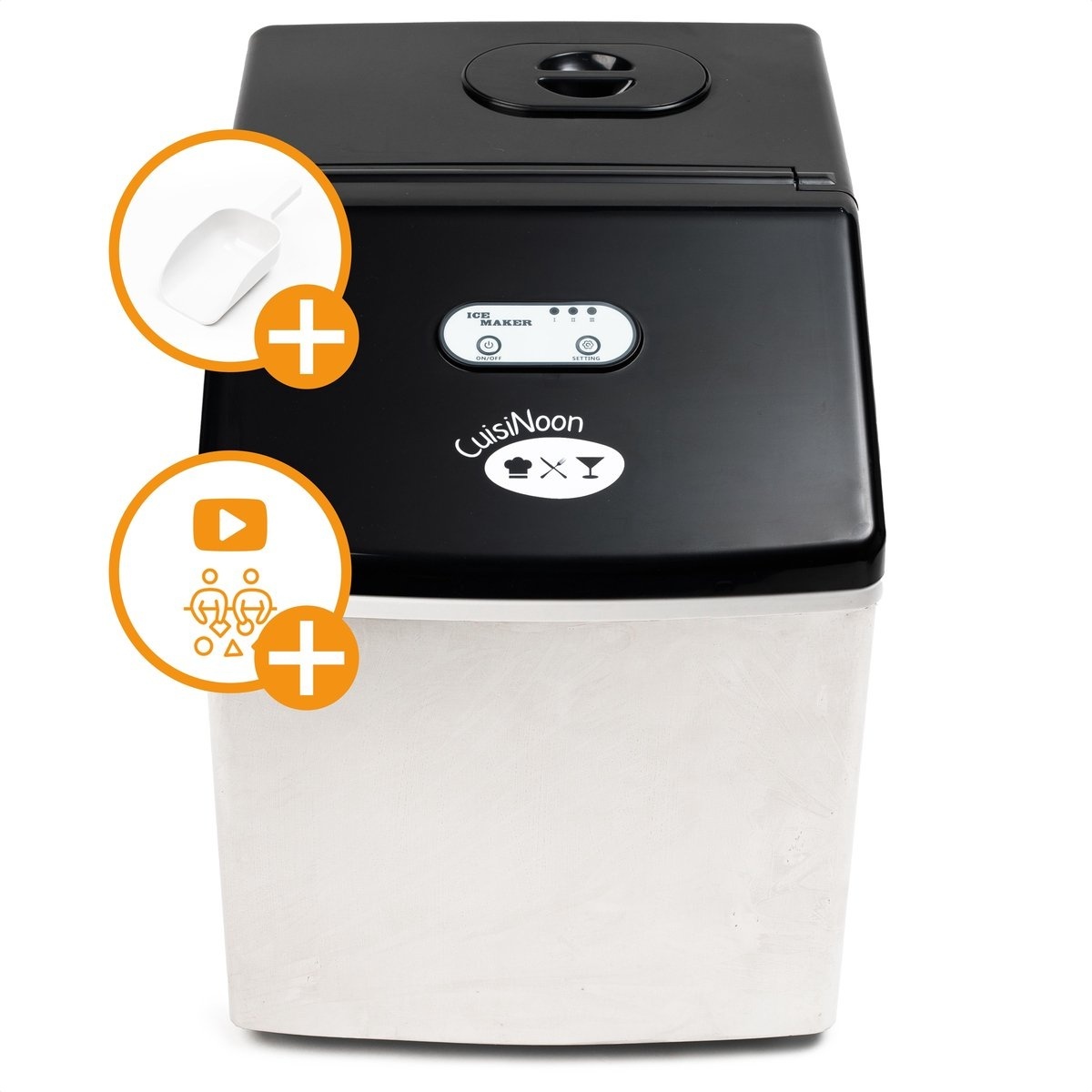 Machine à Glaçons CuisiNoon® - Des Glaçons en 14 Minutes ! Inclus seau à glace et pelle à glace