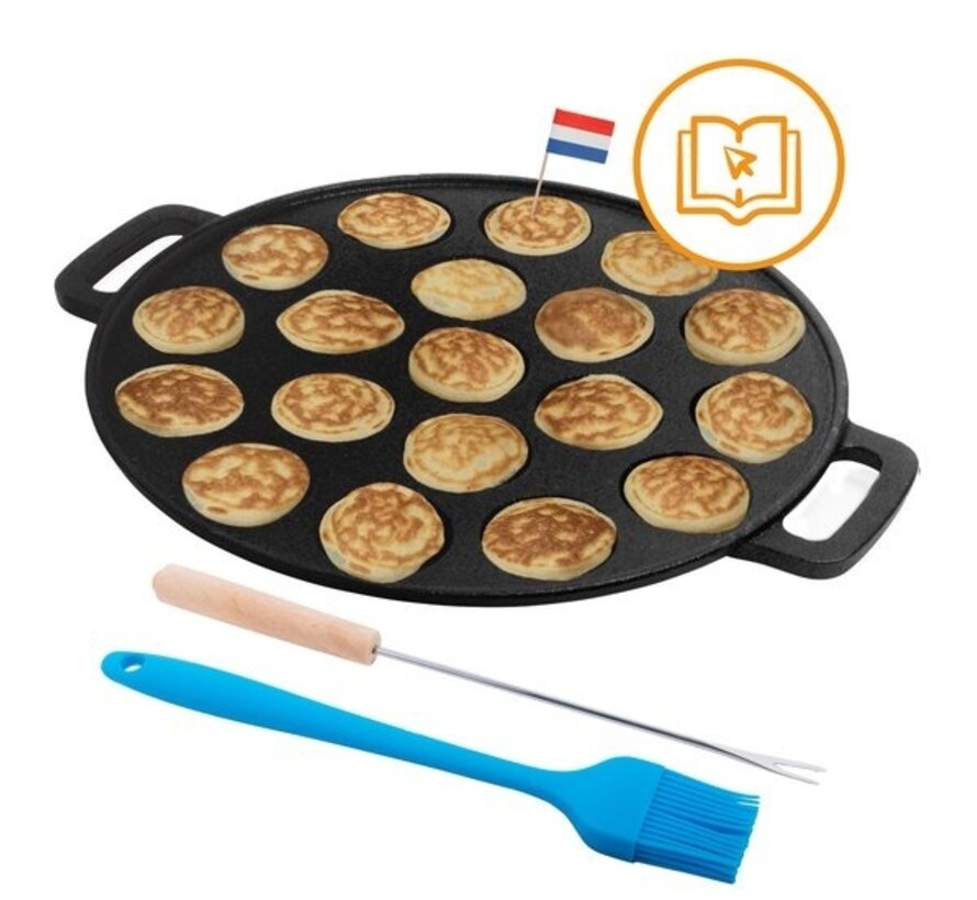 Poêle à poffertjes Basic - CuisiNoon® - avec pinceau et fourchette à poffertjes - Appareil à poffertjes inclus avec livre de recettes de cuisson
