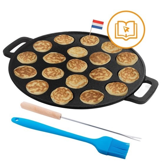 Poêle à poffertjes Basic - CuisiNoon® - avec pinceau et fourchette à poffertjes - Appareil à poffertjes inclus avec livre de recettes de cuisson